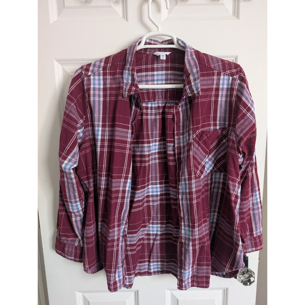 Time And Tru Women's Button Up 3x 22 Flannel Purple Burgundy